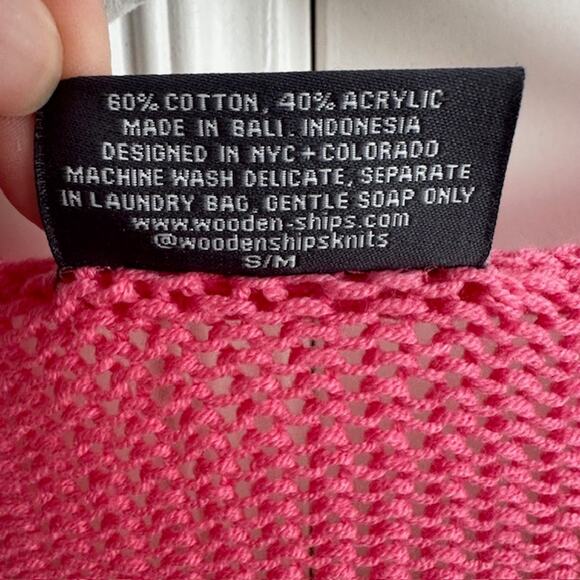Wooden Ships Bright Pink Stripe V-neck Pullover Sweater Small/Medium - Picture 7 of 7